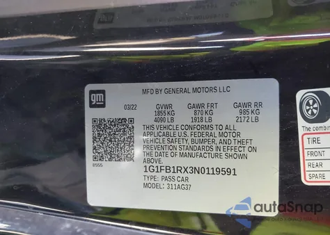 2022 Chevrolet Camaro Rwd 1Lt z USA, uszkodzony, nr VIN 1G1FB1RX3N0119591